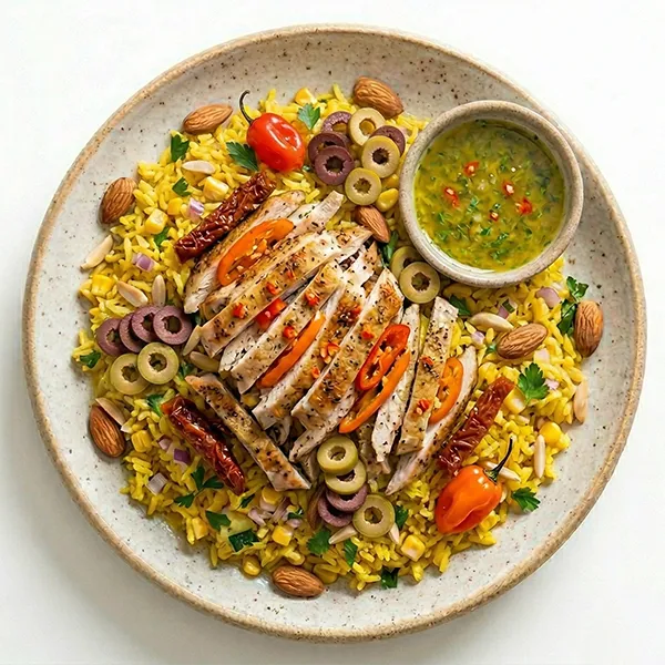 Habanero Roasted Chicken with golden corn rice